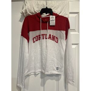 Womens Under Armour L/S Cortland Hooded Athletic Shirt Size Medium M Loose Mesh‎